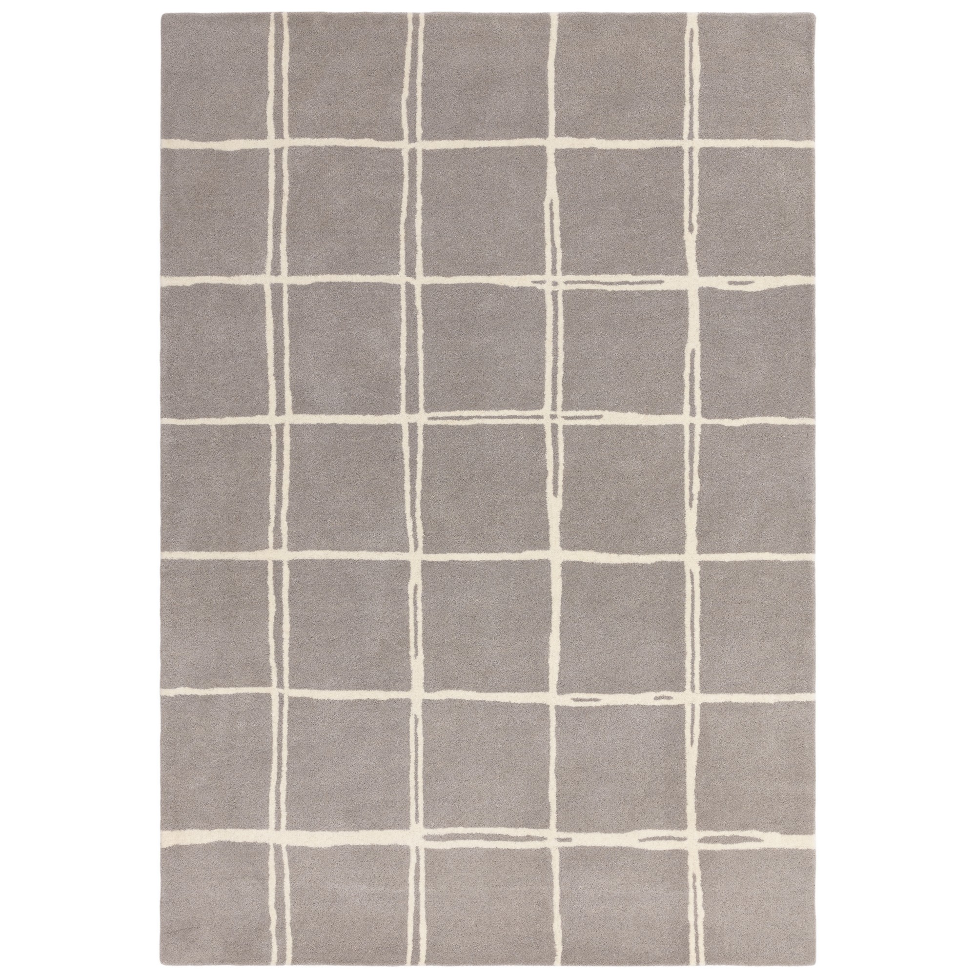 Albany Grid Modern Geometric Wool Rugs In Silver Grey